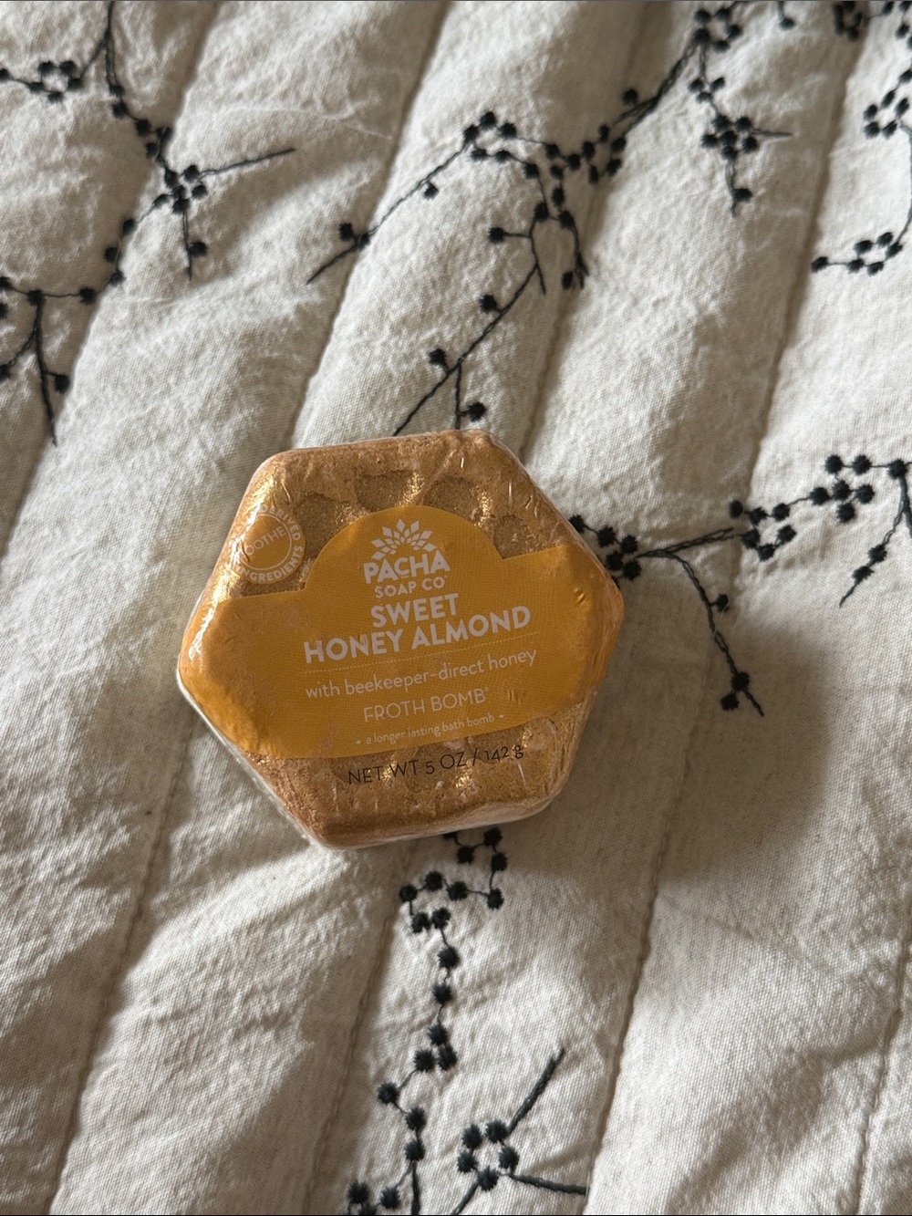 Pacha Soap Co Sweet Honey Almond bath bomb golden gold beekeeper